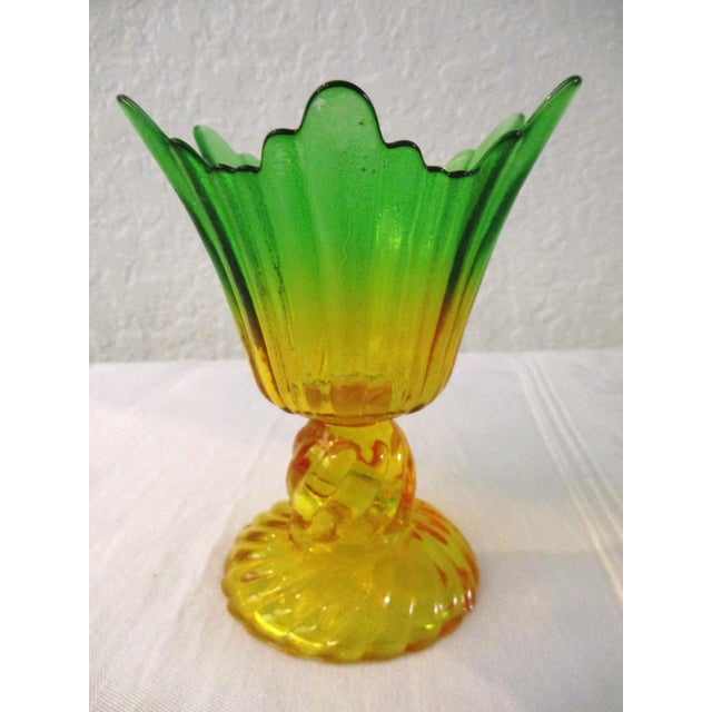 1970s Vintage Marigold & Green Flash Glass Flower Dessert Glasses, S/10 For Sale - Image 5 of 7