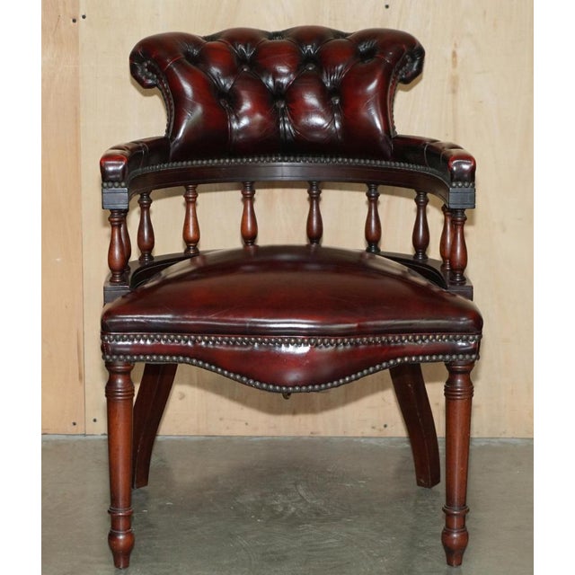 Oxblood Leather Chesterfield Captain's Chairs with Floor Lock Rings, Set of 2 For Sale - Image 4 of 18