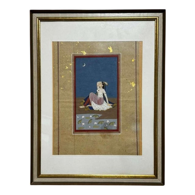 Rajasthani, Nayika by Moonlight, 1800s, Gouache & Watercolor For Sale - Image 9 of 9