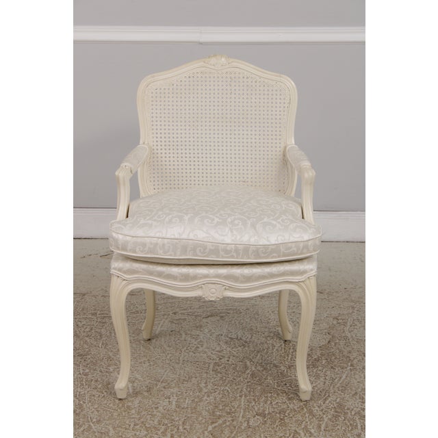 1990s Pair of Louis XVI Painted Cane Back Fautuils Armchairs For Sale - Image 5 of 18