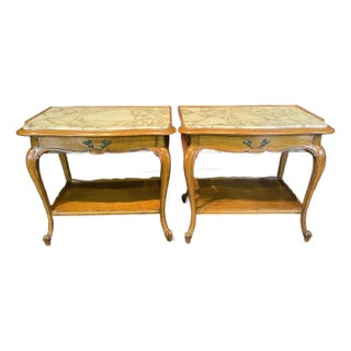 French Louis XV Style End Tables With Exquisite Marble Tops -a Pair For Sale