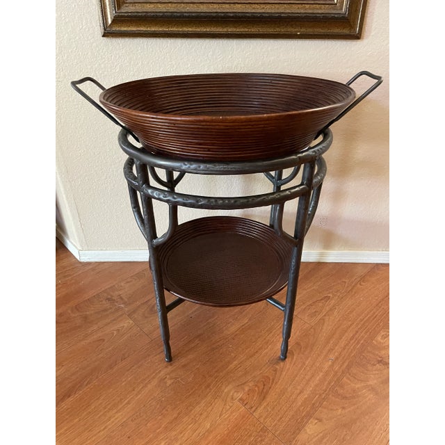 1960s Vintage Wrought Iron Bamboo and Wicker Tray Table For Sale - Image 9 of 9