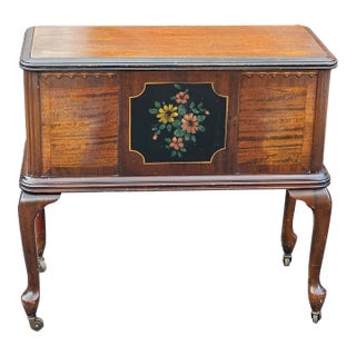 Early 20th Century Victorian Walnut and Mahogany Sewing Rolling Side Cabinet For Sale