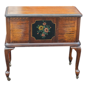 Early 20th Century Victorian Walnut and Mahogany Sewing Rolling Side Cabinet
