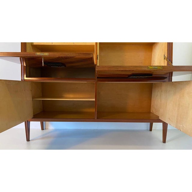 Italian Secretaire with Geometric Veneer and Carved Panels, 1950s For Sale - Image 9 of 12