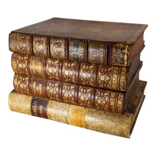 Mid-Century French Faux Leather Book Decanter Tantalus Bar Set For Sale