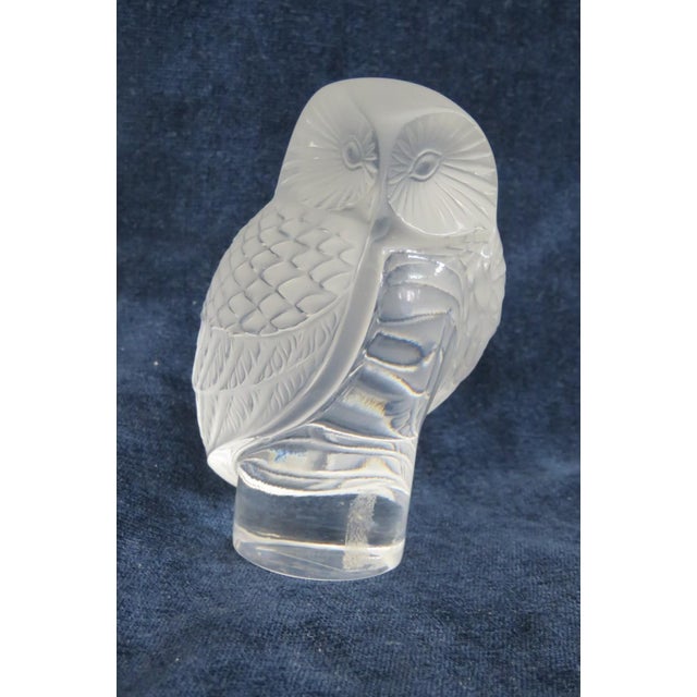 Lalique France Chouette Owl Figurine Frosted and Clear Crystal Paperweight 5198b For Sale - Image 11 of 16