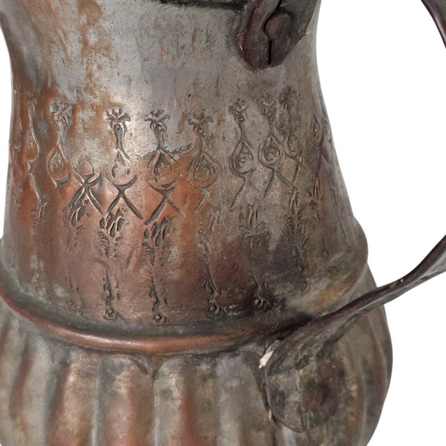 Egyptian Hand Hammered Copper Pitcher Tinned Stamped Patina 8" For Sale In San Francisco - Image 6 of 11