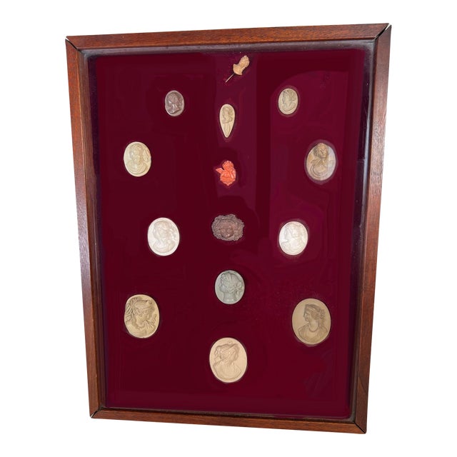 Late 19th Century Grand Tour Intaglios and Victorian Lava Stone Cameos Framed For Sale