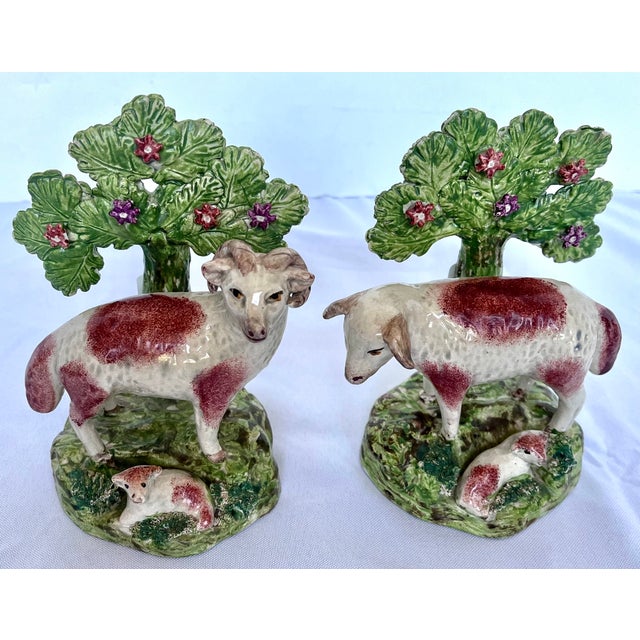 Staffordshire Antique Early 1800s English Walton Staffordshire Pearlware Sheep & Ram Figures - A Pair For Sale - Image 4 of 15
