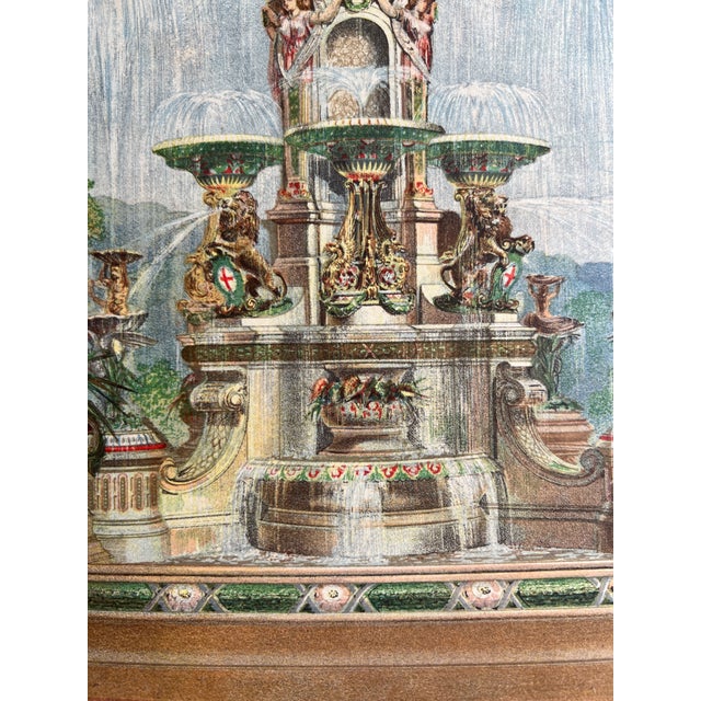 English Antique Victorian Chromolithograph “The Majolica Fountain” by Minton & Co., England, Plate 300, C. 1870 For Sale - Image 3 of 7