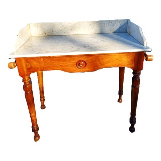 Louis Philippe French Washstand in Figured Walnut with Carrara Marble Top, 1880s For Sale