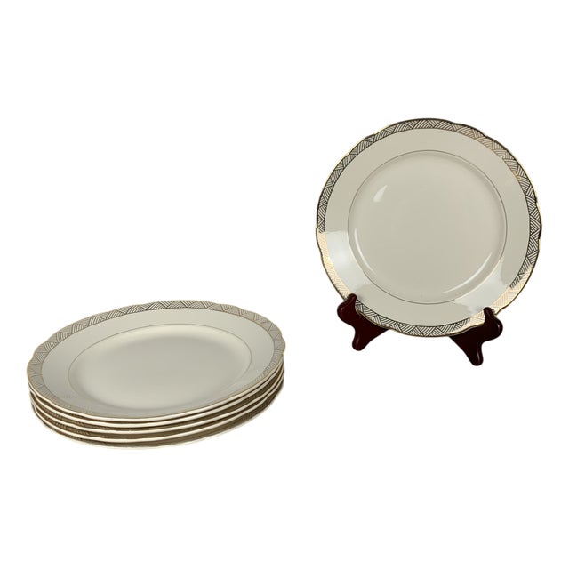 White and Gold Flat Plates from Villeroy & Boch, 1940s, Set of 6 For Sale