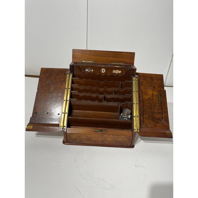 Antique Victorian Burl Walnut Stationery Writing Box For Sale - Image 4 of 8