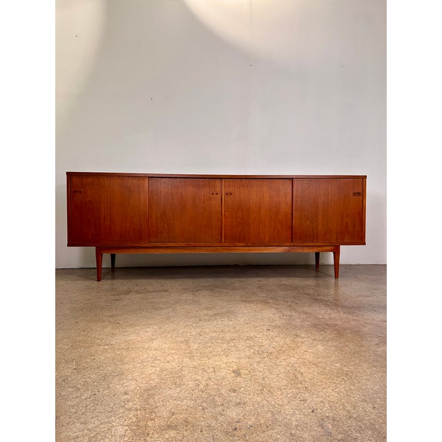 Mid-Century Modern Mid Century Danish Modern Long Low Long Teak 4 Door Credenza by Kofod Larsen, Attributed For Sale - Image 3 of 11