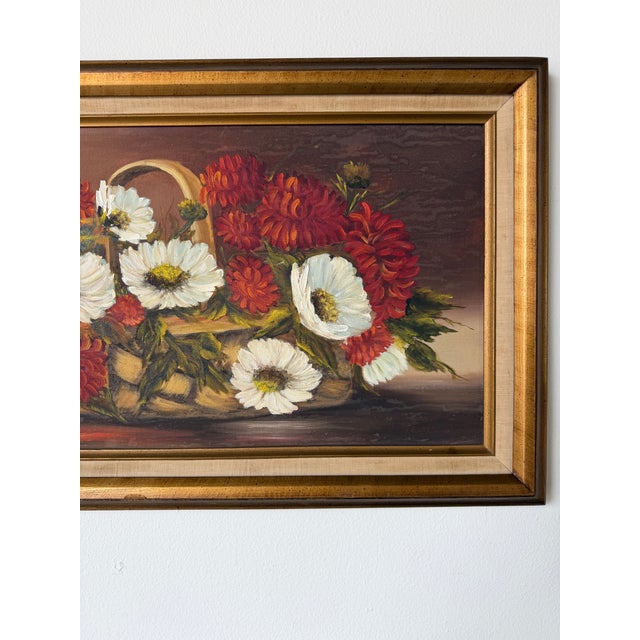1970s Vintage Impressionist Floral Basket Still Life Oil on Canvas Painting – Framed For Sale In Miami - Image 6 of 13