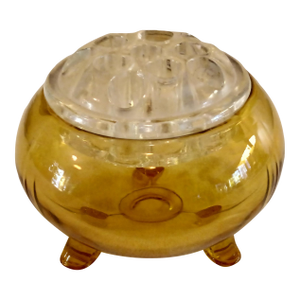 Vintage 1950's Viking Amber Flowerlite Frog 4 1/4" With Crystal Frog