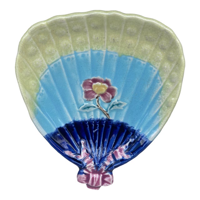 19th Century English Majolica Fans Dish For Sale