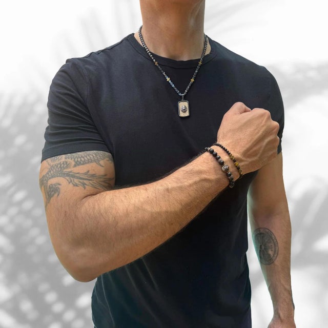 Black Onyx Stone King Lion Beaded Bracelet For Sale - Image 4 of 7