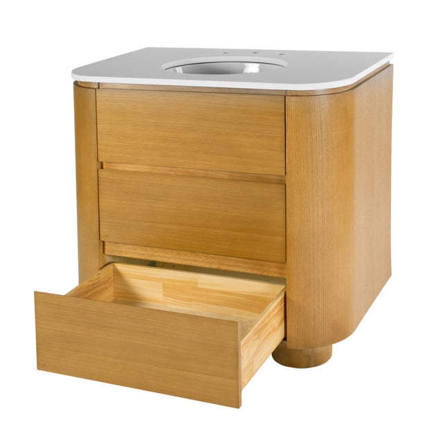 2020s Genoa 36 in. W Rectangular Wood & Quartz 2 Drawer Single Sink Bathroom Vanity, Light Oak For Sale - Image 5 of 11