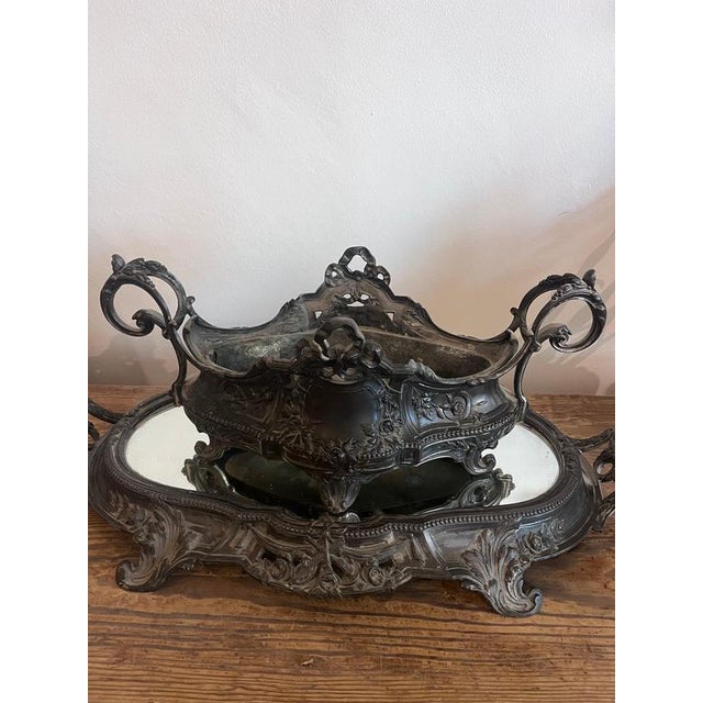 Antique French Rococo Jardinière with Mirrored Tray, 1900s For Sale - Image 6 of 9