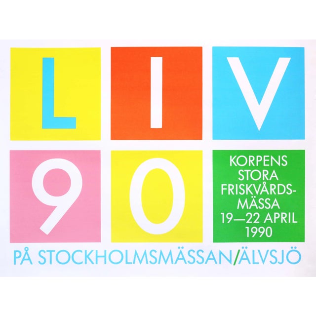 Mid-Century Modern 1990 Swedish Poster - Prima LIV 90, Stockholmmassan/Alvsjo (Colour Blocking) For Sale - Image 3 of 6