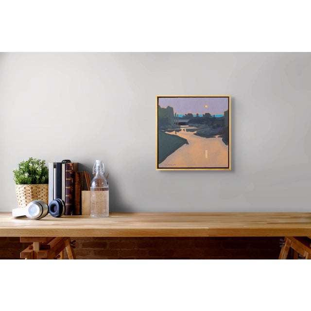 Contemporary Moonrise Over The South Platte by Michael Magrin | Oil on linen mounted on panel Landscape with river and moonrise For Sale - Image 3 of 5