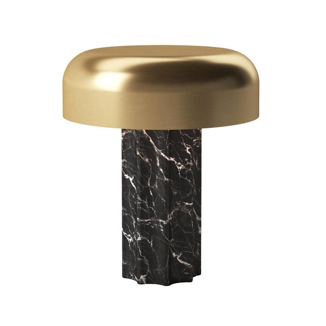 Modern FLUTED COLUMN Rechargeable Cordless LED Table Lamp, 3-Levels Brightness Touch Sensor Control, Black Marble / Brushed Brass For Sale - Image 3 of 14