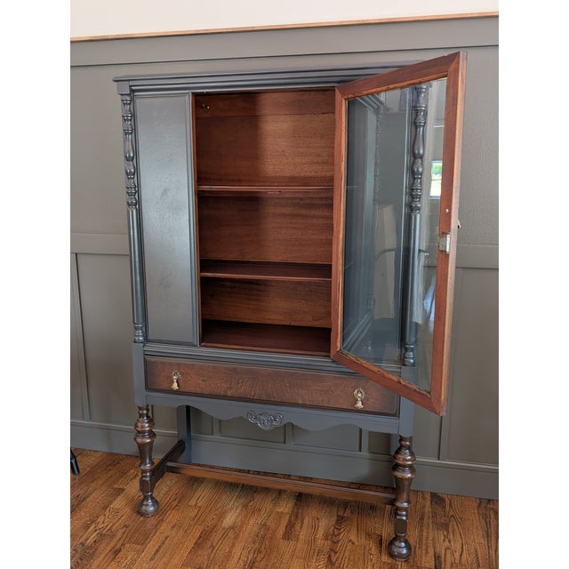 Vintage 1930's Jacobean Walnut Hutch/China Cabinet For Sale - Image 10 of 15