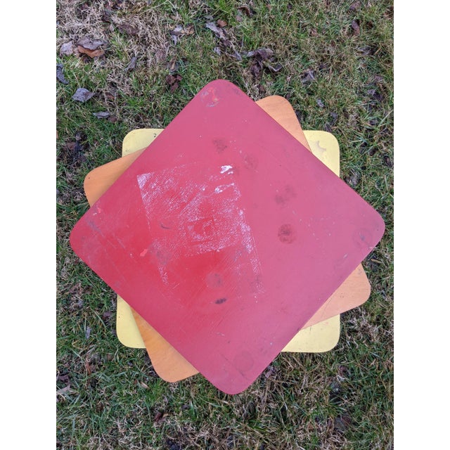 1950s Fran Hosken Painted Yellow & Red With Black Wood Stacking Tables - Set of 3 For Sale - Image 4 of 10