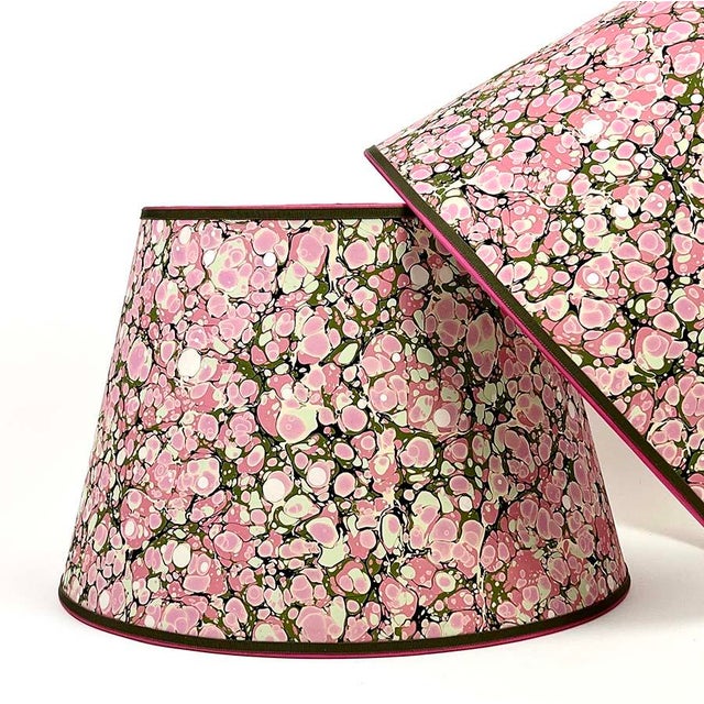 Pink and Green Marbled Paper Lampshade - 9” x 16” x 11” For Sale