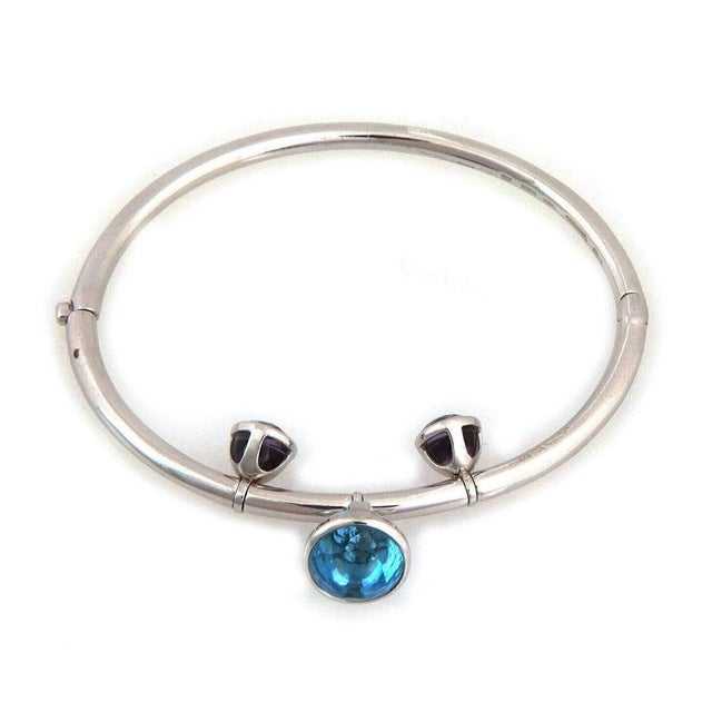 Mid 20th Century Gerrard 18k White Gold Bracelet Blue Topaz Amethyst 3-Stone Dangle Charms For Sale In Miami - Image 6 of 8