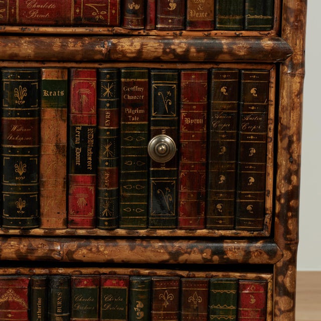 Antique English Bamboo Leather Top Faux Book Chest of Drawers For Sale - Image 9 of 18
