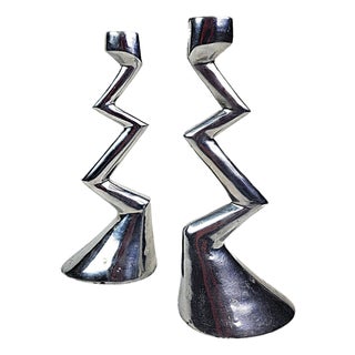Zig Zag Candlesticks by Matthew Hilton for SCP England, 1980s, Set of 2 For Sale