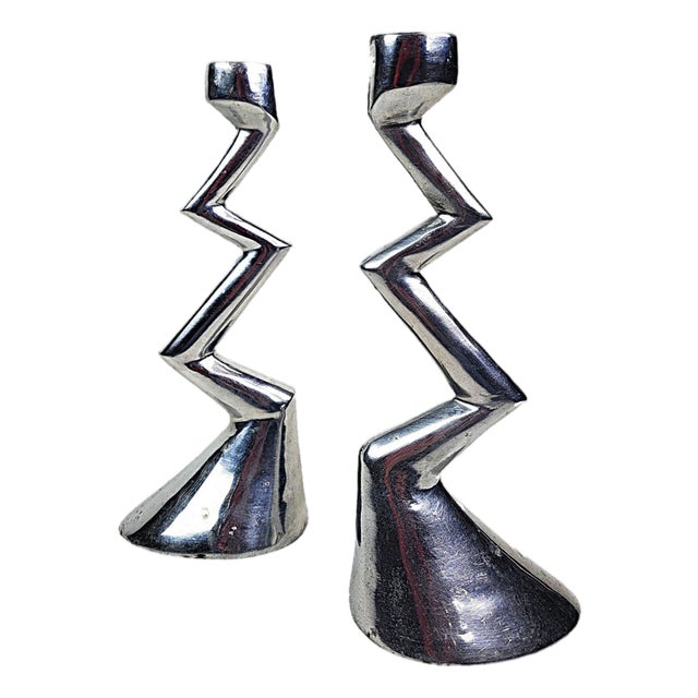 Zig Zag Candlesticks by Matthew Hilton for SCP England, 1980s, Set of 2 For Sale