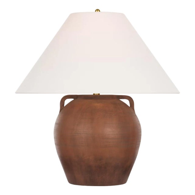Amber Lewis by Visual Comfort Signature Mason 26" Table Lamp in Natural Terracotta with Linen Shade For Sale