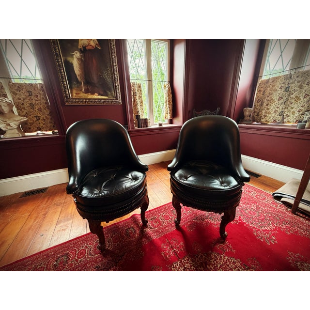 Pair of Maitland Smith Leather Swivel Chairs For Sale In New York - Image 6 of 10