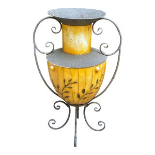 Southwestern Style Hammered Metal Urn on Stand For Sale