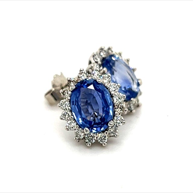 Natural Sapphire Diamond Earrings 14k Gold 3.2 TCW Certified For Sale - Image 10 of 12
