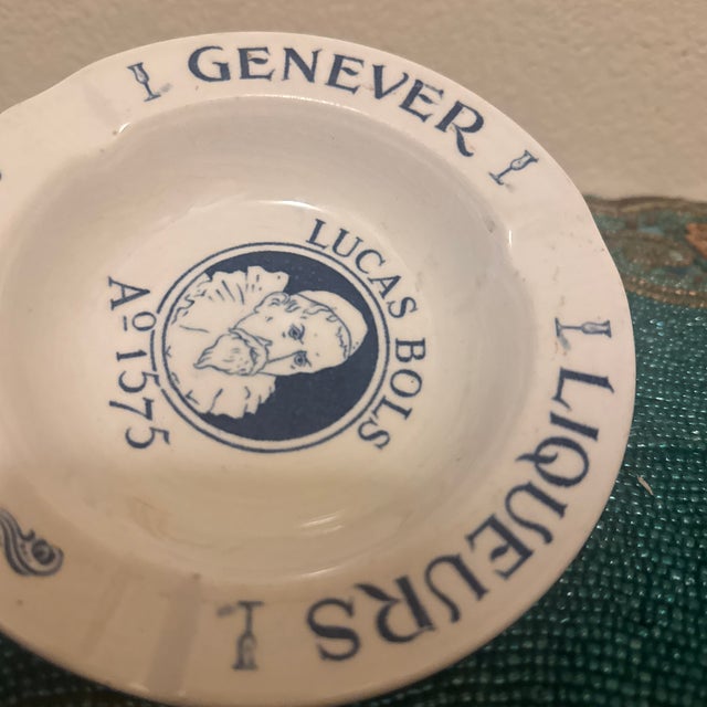 Mid-Century Dutch Blue Lucas Bols Ceramic Ashtray - Made in Holland For Sale In Minneapolis - Image 6 of 9