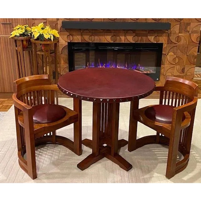 Bespoke' one-of-kind craftsman game table, cherry base and leather top hand-crafted by Shortridge Company, made in...