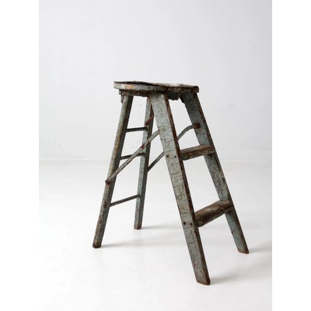 Gray Vintage Wooden Step Ladder For Sale - Image 8 of 12