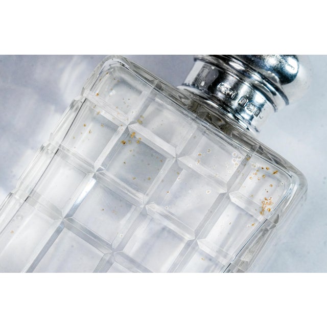 Glass Set of 4, Beautiful Set Mappin and Webb Antique English Sterling Silver and Crystal Geometric Cut Pattern Vanity Dresser Jar and Bottle For Sale - Image 7 of 16