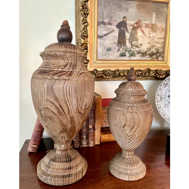 Pair of Uttermost Solid Carved Wood Finials For Sale In Charlotte - Image 6 of 11