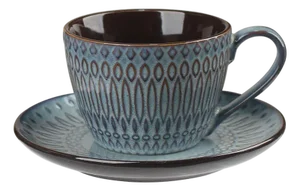 Vintage Geometric Embossed Ceramic Cup & Saucer Set