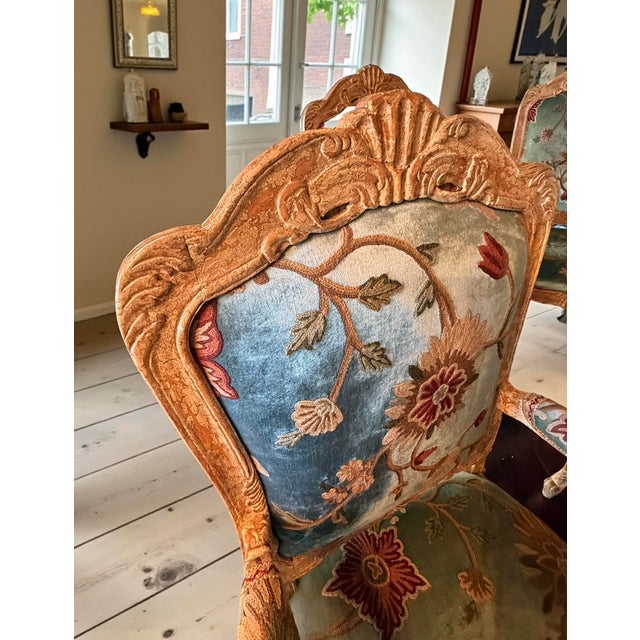 Set 4 Vintage Massay France Import Embroidered Velvet Fabric Dining Chairs For Sale In Los Angeles - Image 6 of 12