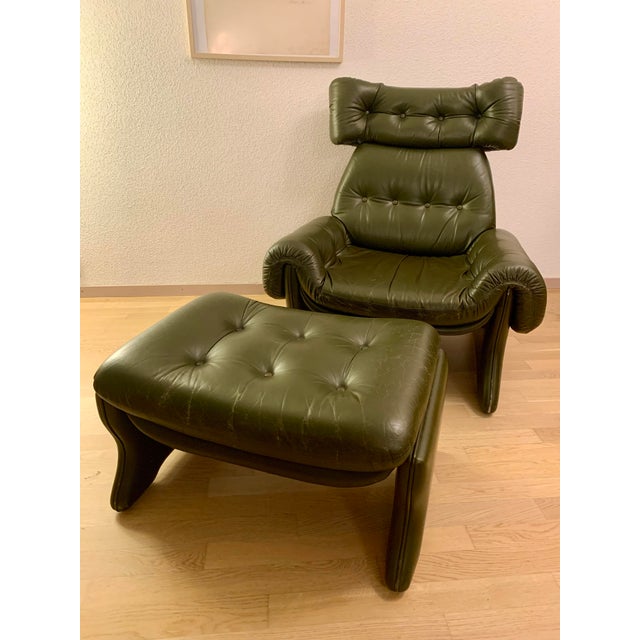 Set of Space Age Leather Lounge Chair and Ottoman, 1960s For Sale - Image 14 of 18