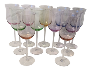 Italian Multi Colored Tall Stem Crystal Wine Glasses - Set of 11