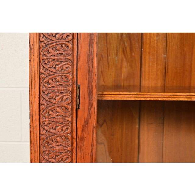 Brown R. J. Horner Style Antique Victorian Carved Oak Triple Bookcase Cabinet, Circa 1880s For Sale - Image 8 of 13