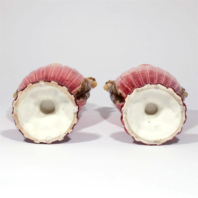 Red Antique 19th Century French Porcelain Handled Vases or Mantel Urns in Flambe Red Glaze - a Pair For Sale - Image 8 of 13